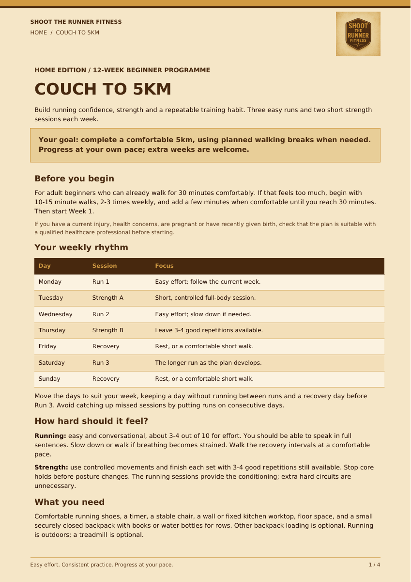 Introductory page of the Couch to 5km + Strength Home Edition PDF
